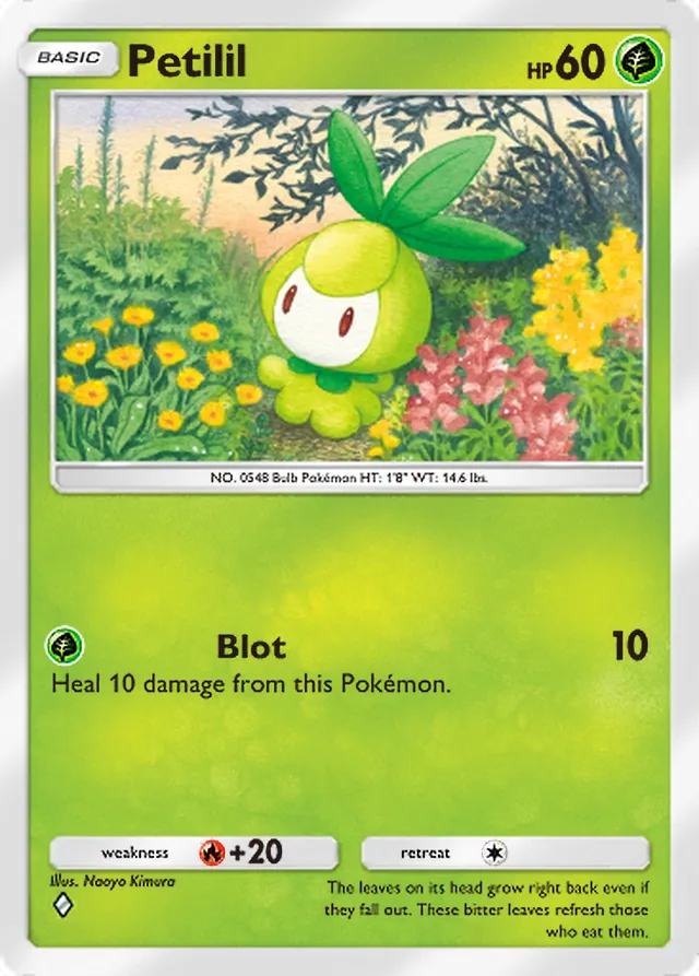 Petilil, Genetic Apex #029, Basic Grass Pokémon, illustrated by Naoyo Kimura