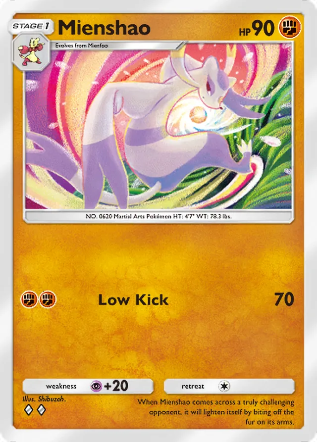 Mienshao, Eevee Grove #041, Stage 1 Fighting Pokémon, illustrated by Shibuzoh.
