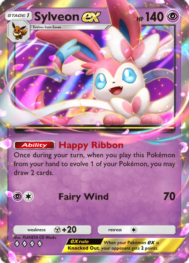 Sylveon ex, Eevee Grove #034, Stage 1 Psychic Pokémon, illustrated by PLANETA CG Works