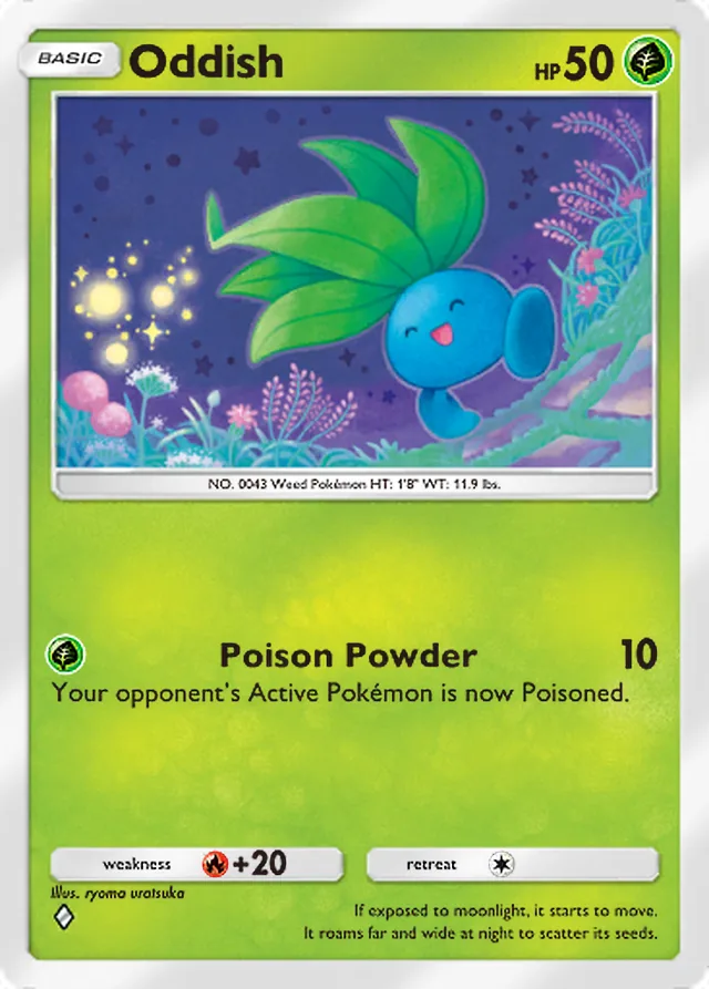 Oddish, Wisdom of Sea and Sky #001, Basic Grass Pokémon, illustrated by ryoma uratsuka