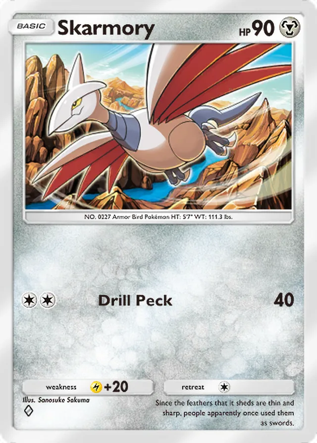 Skarmory, Ruler of the Skies #104, Basic Metal Pokémon, illustrated by Sanosuke Sakuma
