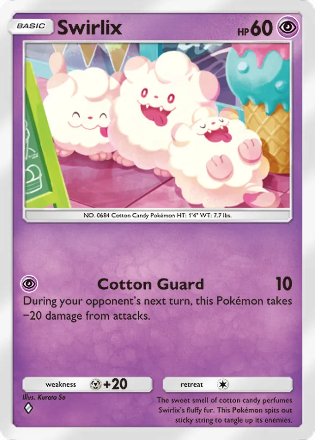 Swirlix, Mega Rising #117, Basic Psychic Pokémon, illustrated by Kurata So