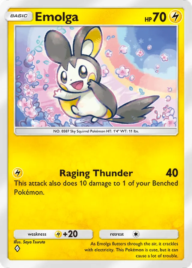 Emolga, Wisdom of Sea and Sky #072, Basic Lightning Pokémon, illustrated by Saya Tsuruta