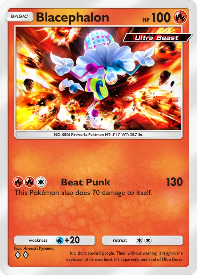 Blacephalon, Extradimensional Crisis #009, Basic Fire Pokémon, illustrated by Anesaki Dynamic