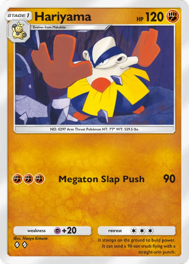 Hariyama, Crimson Blaze #040, Stage 1 Fighting Pokémon, illustrated by Naoyo Kimura