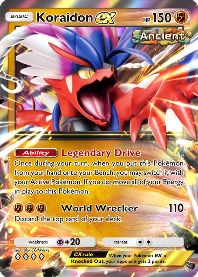 Koraidon ex, Paradox Drive #036, Basic Fighting Pokémon, illustrated by aky CG Works