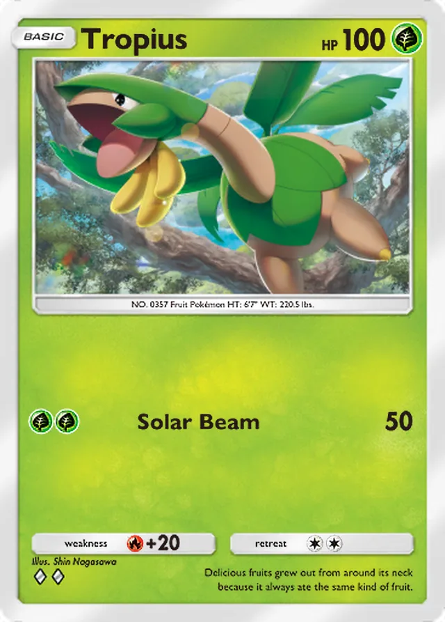 Tropius, Everyday Wonders #005, Basic Grass Pokémon, illustrated by Shin Nagasawa