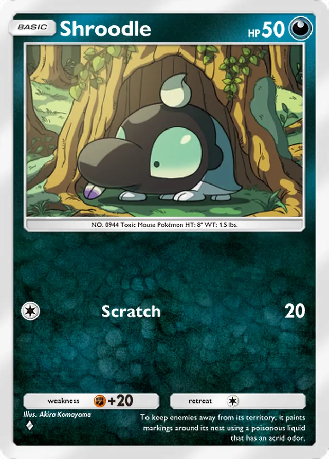 Shroodle, Paldean Wonders #069, Basic Darkness Pokémon, illustrated by Akira Komayama
