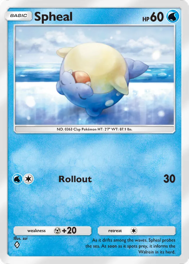 Spheal, Ruler of the Skies #038, Basic Water Pokémon, illustrated by sui