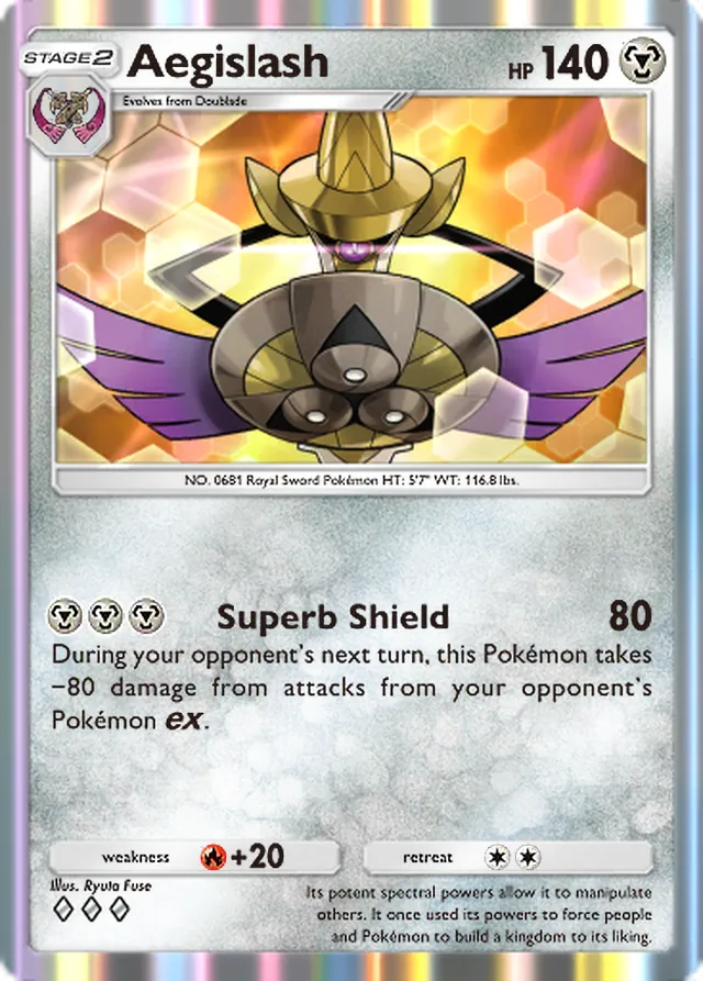Aegislash, Fantastical Parade #120, Stage 2 Metal Pokémon, illustrated by Ryuta Fuse