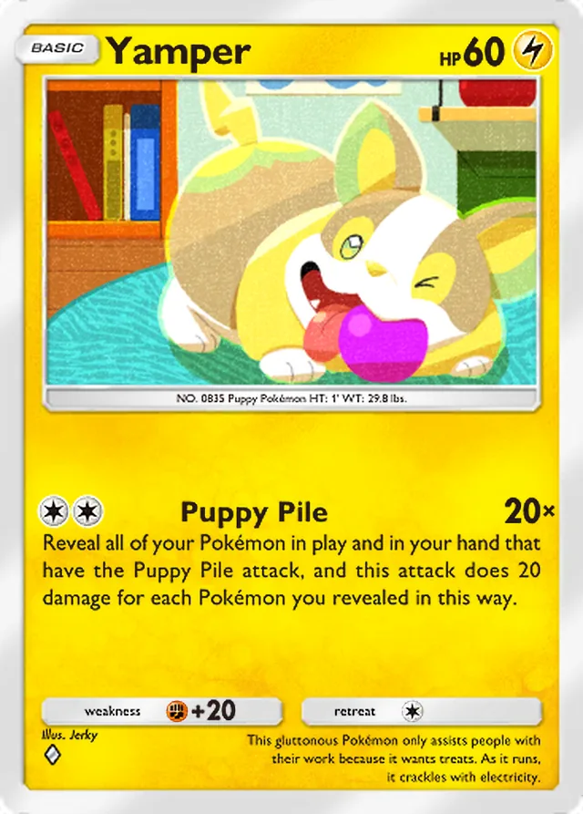 Yamper, Everyday Wonders #025, Basic Lightning Pokémon, illustrated by Jerky