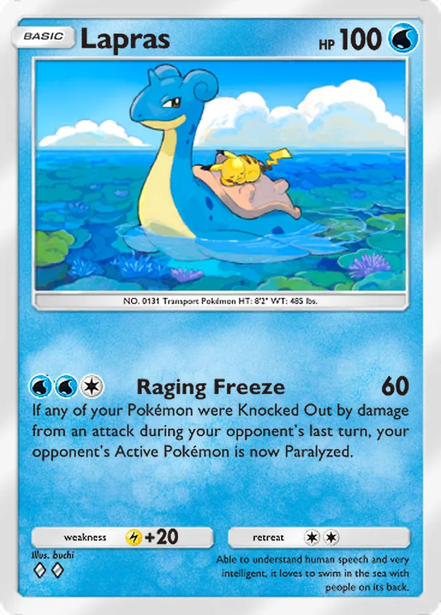 Lapras, Mega Shine #017, Basic Water Pokémon, illustrated by buchi