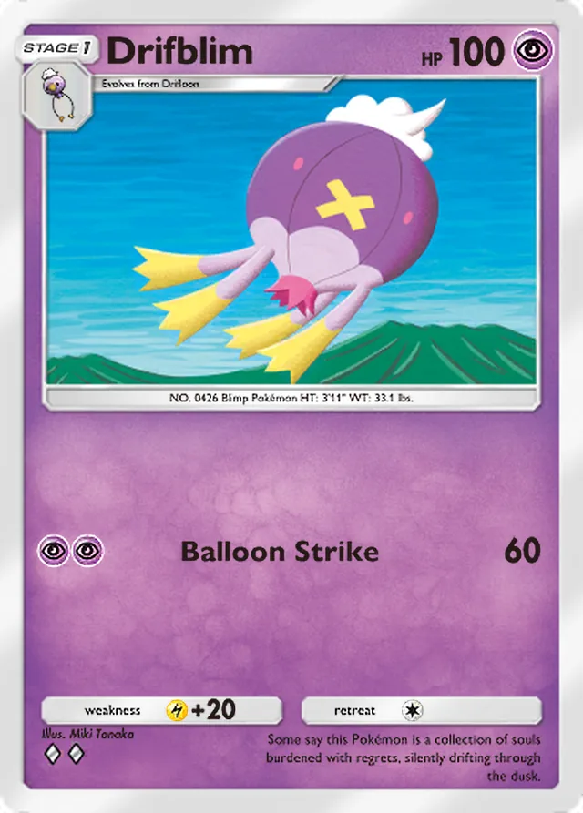 Drifblim, Space-Time Smackdown #074, Stage 1 Psychic Pokémon, illustrated by Miki Tanaka