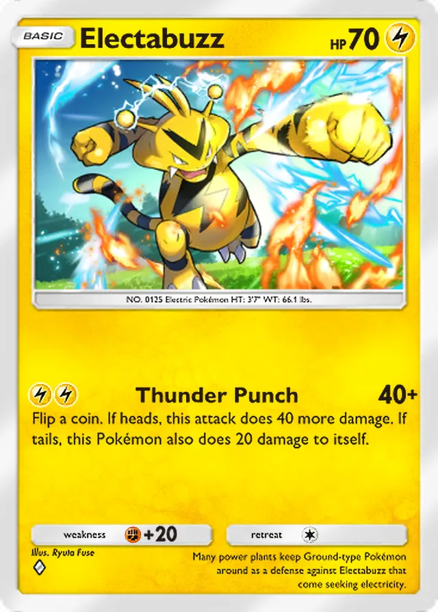 Electabuzz, Genetic Apex #101, Basic Lightning Pokémon, illustrated by Ryuta Fuse