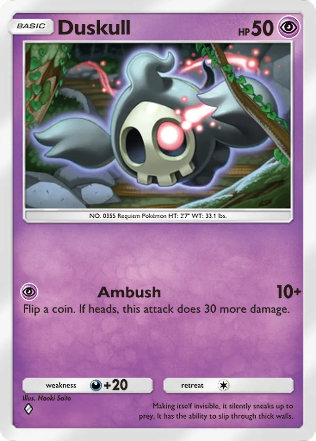 Duskull, Mega Rising #103, Basic Psychic Pokémon, illustrated by Naoki Saito