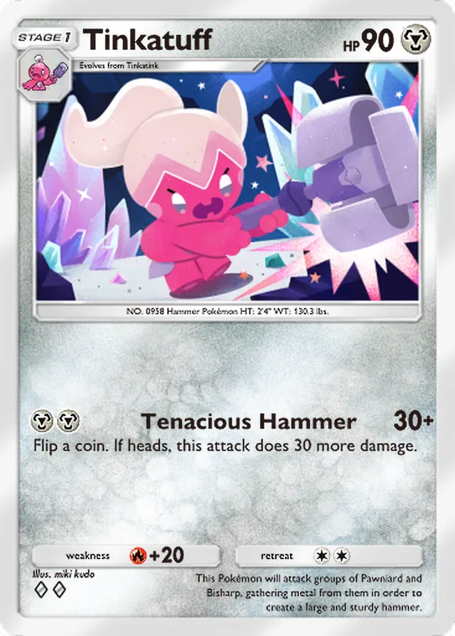 Tinkatuff, Shining Revelry #053, Stage 1 Metal Pokémon, illustrated by miki kudo