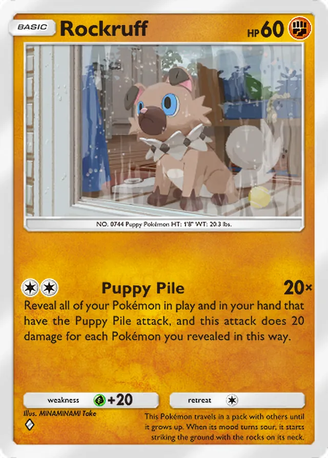 Rockruff, Everyday Wonders #038, Basic Fighting Pokémon, illustrated by MINAMINAMI Take