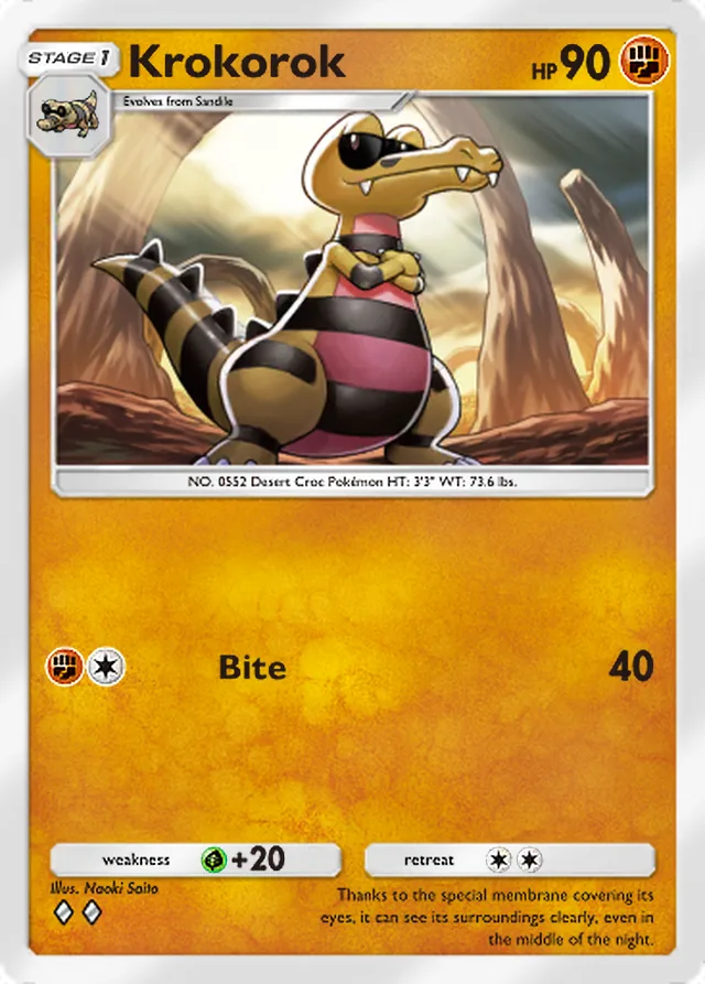 Krokorok, Mega Rising #131, Stage 1 Fighting Pokémon, illustrated by Naoki Saito