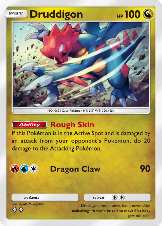 Druddigon, Mythical Island #056, Basic Dragon Pokémon, illustrated by Ryota Murayama