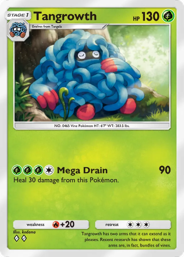 Tangrowth, Space-Time Smackdown #005, Stage 1 Grass Pokémon, illustrated by kodama