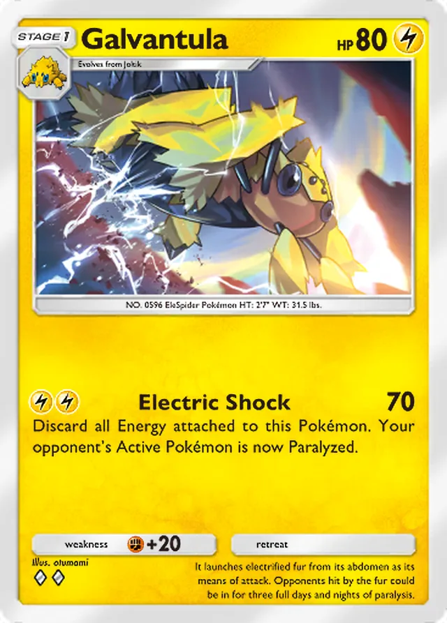 Galvantula, Eevee Grove #027, Stage 1 Lightning Pokémon, illustrated by otumami
