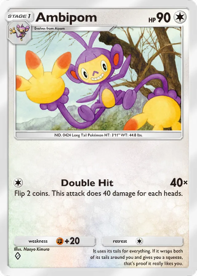 Ambipom, Space-Time Smackdown #131, Stage 1 Colorless Pokémon, illustrated by Naoyo Kimura