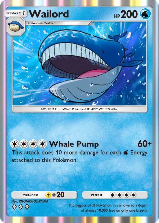 Wailord, Mega Rising #057, Stage 1 Water Pokémon, illustrated by KIYOTAKA OSHIYAMA