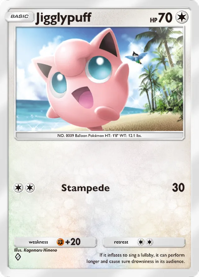 Jigglypuff, Mega Shine #058, Basic Colorless Pokémon, illustrated by Kagemaru Himeno