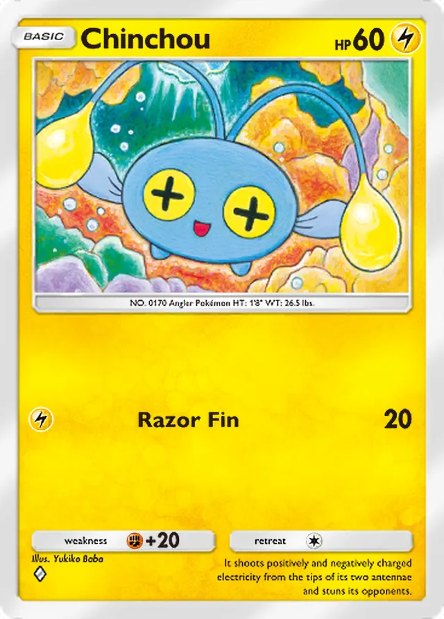 Chinchou, Pulsing Aura #057, Basic Lightning Pokémon, illustrated by Yukiko Baba
