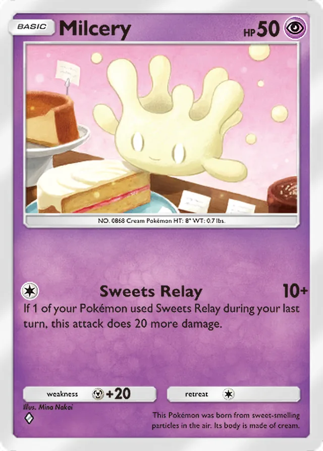 Milcery, Eevee Grove #036, Basic Psychic Pokémon, illustrated by Mina Nakai