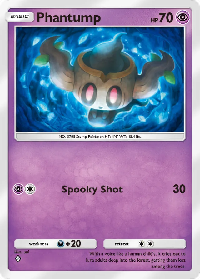 Phantump, Extradimensional Crisis #024, Basic Psychic Pokémon, illustrated by sui