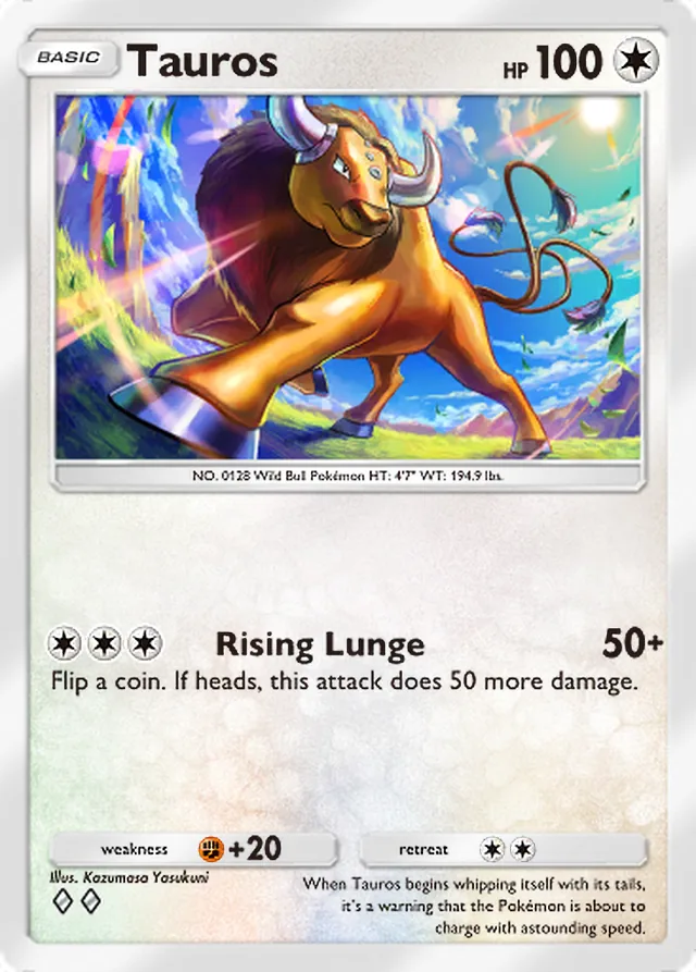 Tauros, Celestial Guardians #128, Basic Colorless Pokémon, illustrated by Kazumasa Yasukuni