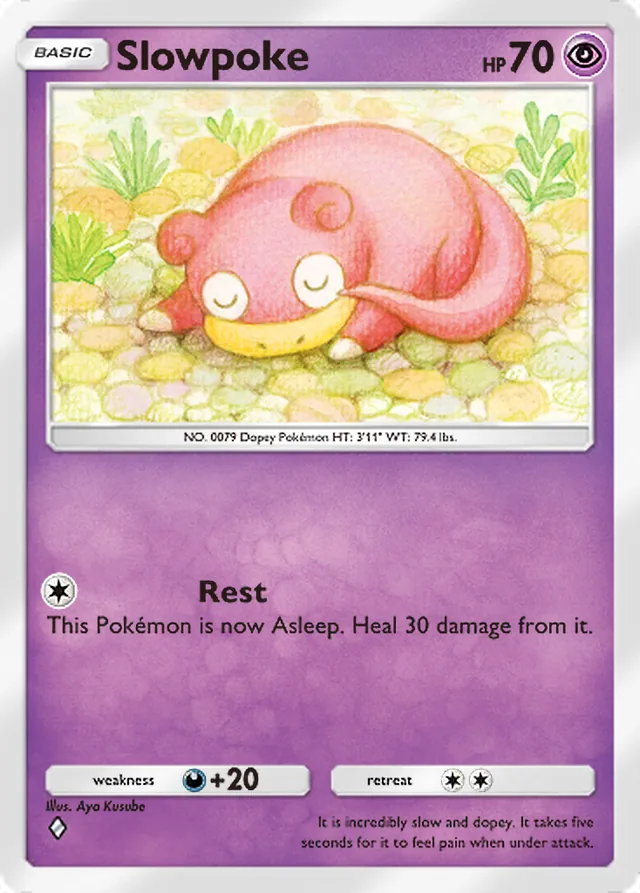 Slowpoke, Wisdom of Sea and Sky #073, Basic Psychic Pokémon, illustrated by Aya Kusube