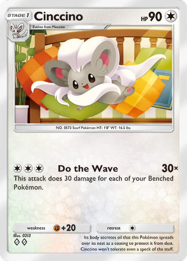 Cinccino, Genetic Apex #213, Stage 1 Colorless Pokémon, illustrated by 0313