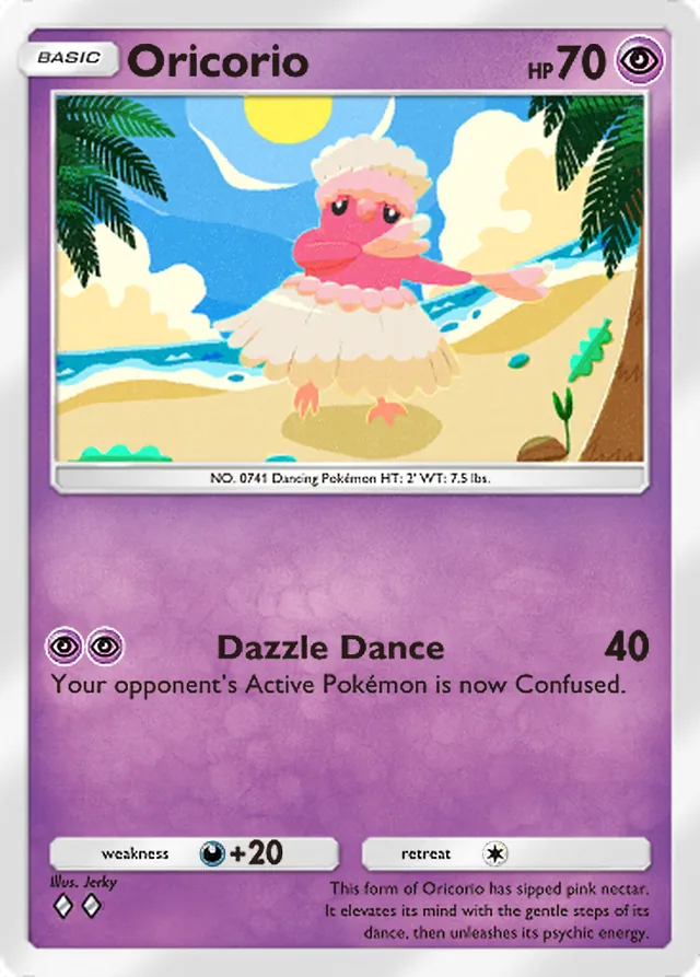 Oricorio, Celestial Guardians #076, Basic Psychic Pokémon, illustrated by Jerky