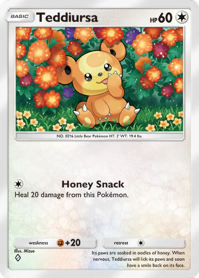Teddiursa, Wisdom of Sea and Sky #145, Basic Colorless Pokémon, illustrated by Mizue
