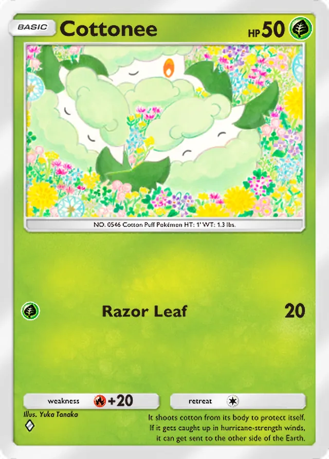 Cottonee, Mega Rising #015, Basic Grass Pokémon, illustrated by Yuka Tanaka