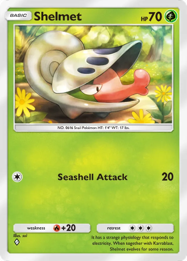 Shelmet, Ruler of the Skies #013, Basic Grass Pokémon, illustrated by sui
