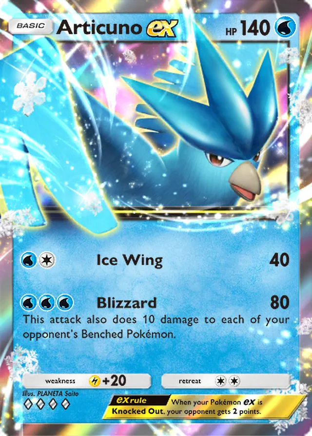 Articuno ex, Genetic Apex #084, Basic Water Pokémon, illustrated by PLANETA Saito