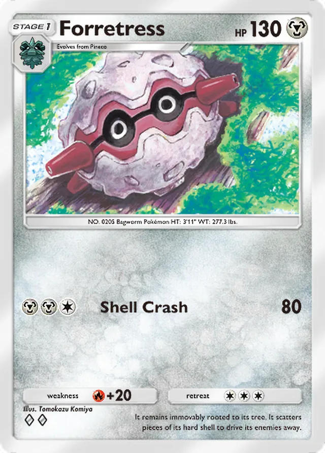 Forretress, Wisdom of Sea and Sky #121, Stage 1 Metal Pokémon, illustrated by Tomokazu Komiya