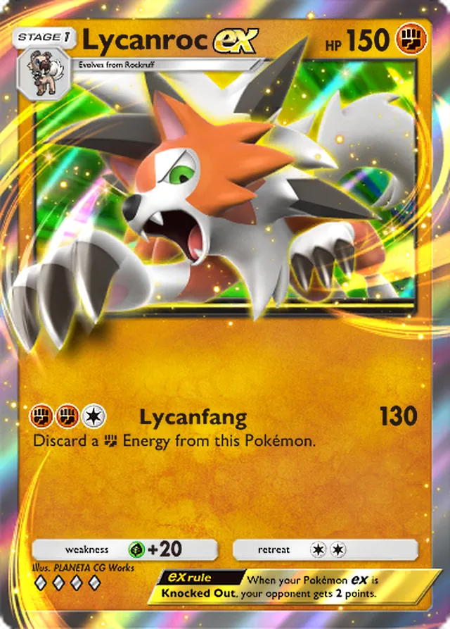 Lycanroc ex, Extradimensional Crisis #033, Stage 1 Fighting Pokémon, illustrated by PLANETA CG Works