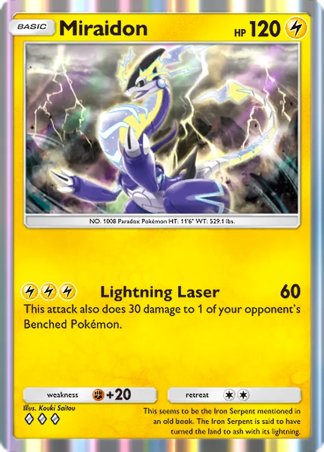 Miraidon, Paldean Wonders #045, Basic Lightning Pokémon, illustrated by Kouki Saitou