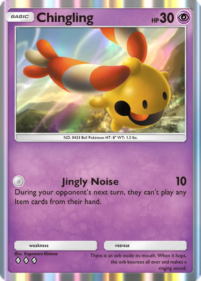 Chingling, Mega Rising #109, Basic Psychic Pokémon, illustrated by Kagemaru Himeno