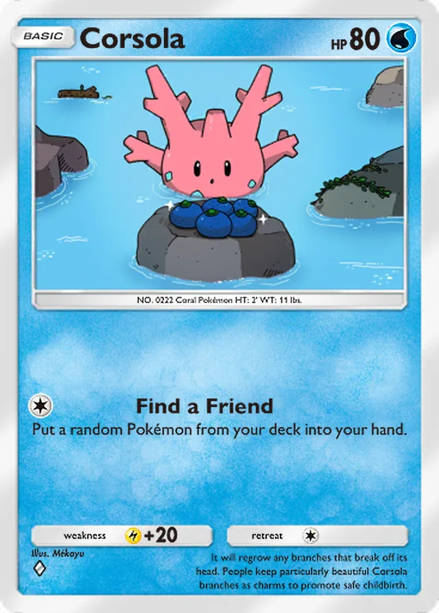 Corsola, Wisdom of Sea and Sky #054, Basic Water Pokémon, illustrated by Mékayu
