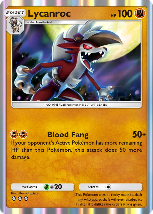 Lycanroc, Celestial Guardians #101, Stage 1 Fighting Pokémon, illustrated by 5ban Graphics
