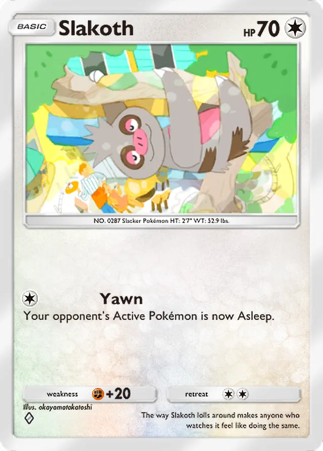 Slakoth, Fantastical Parade #134, Basic Colorless Pokémon, illustrated by okayamatakatoshi