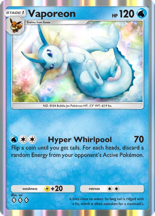 Vaporeon, Eevee Grove #016, Stage 1 Water Pokémon, illustrated by sui