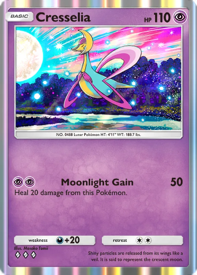 Cresselia, Space-Time Smackdown #079, Basic Psychic Pokémon, illustrated by Masako Tomii