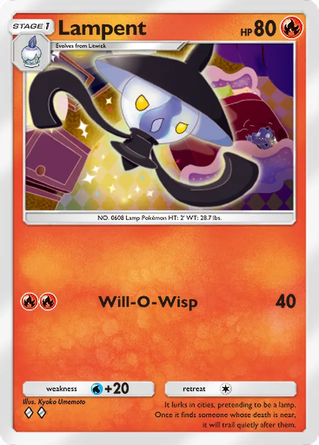 Lampent, Mega Rising #042, Stage 1 Fire Pokémon, illustrated by Kyoko Umemoto