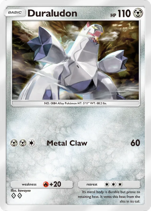 Duraludon, Ruler of the Skies #112, Basic Metal Pokémon, illustrated by kawayoo